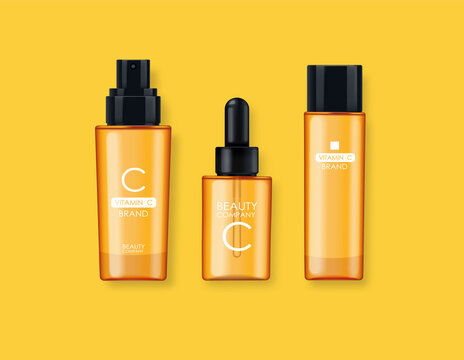 點(diǎn)擊來(lái)源直接獲取大圖文件 維生素 c 化妝品 面膜 面霜和精華液套裝,美容公司,護(hù)膚瓶,逼真的包裝模型和新鮮柑橘,治療精華,美容化妝品,矢量橫幅 模板 3d質(zhì)感矢量日化商品主圖banner模板